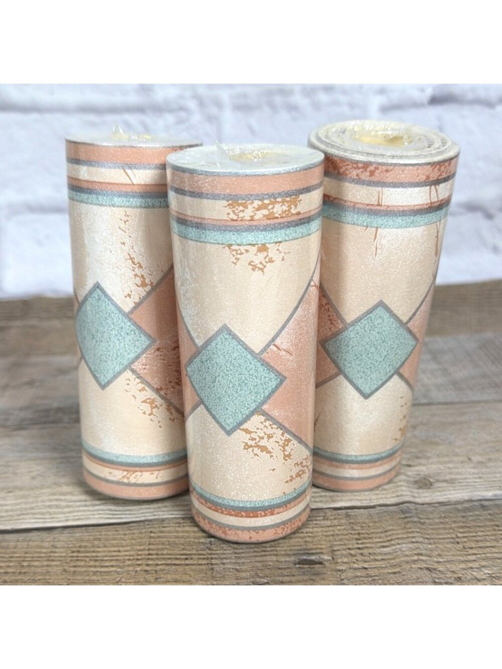 VTG Southwestern Geometric Diamond Wallpaper Border Peach Teal Art Deco 16.2 Yds - Picture 15 of 15